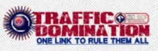 Traffic Domination Logo.  There is a sunburst next to the words Traffic Domination, One Link to Rule Them All.